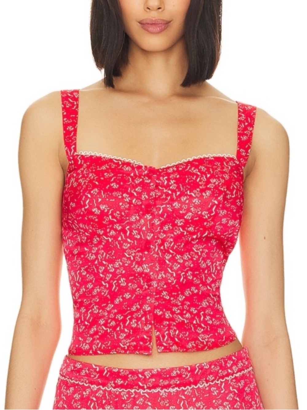 ·For Love and Lemons· Red Rosette Lace Chianti Tank Top Size Small